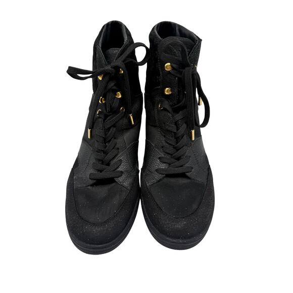 Louis Vuitton Leather Suede Monogram Cliff Top Wedge Sneaker Black Size 40 - Picture 10 of 13